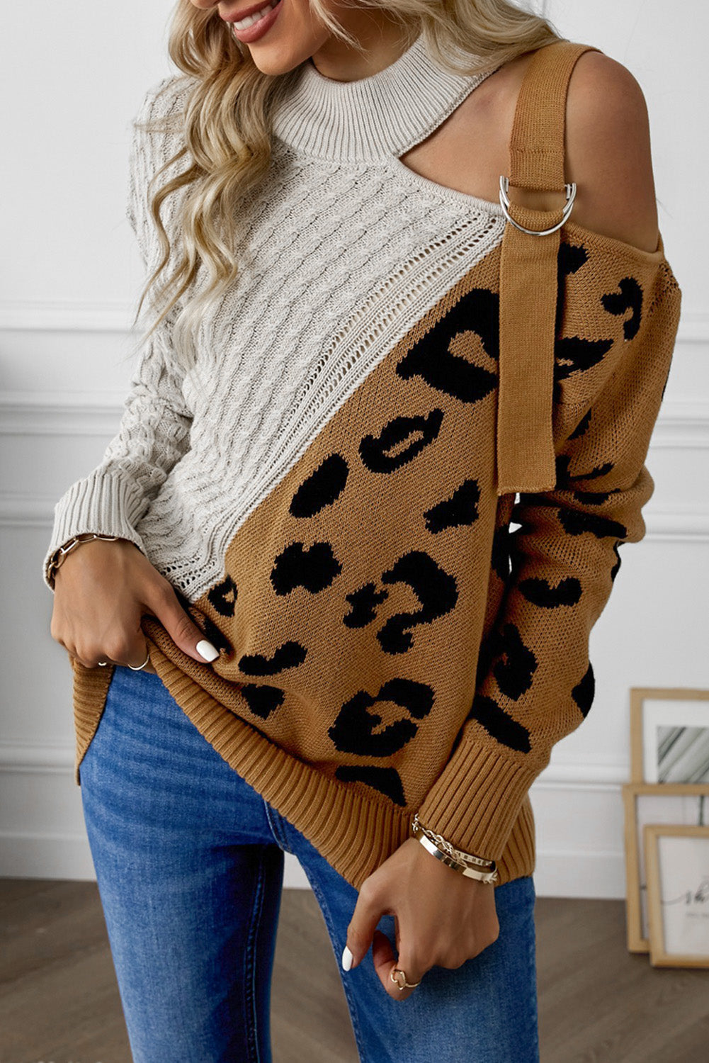 Leopard Block Turtleneck Sweater-Angel Casuals