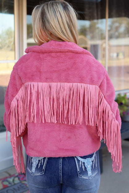 Fringe Detail Zip-Up Jacket-Angel Casuals