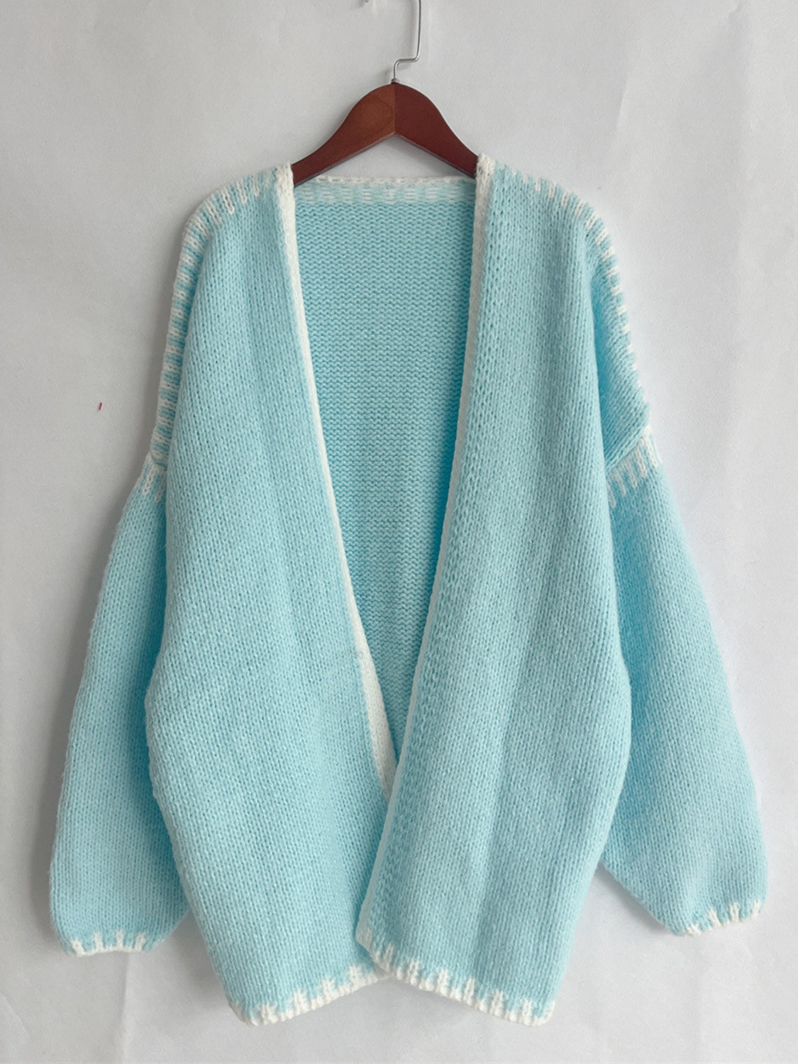 Double Take Contrast Open Front Dropped Shoulder Cardigan-Angel Casuals