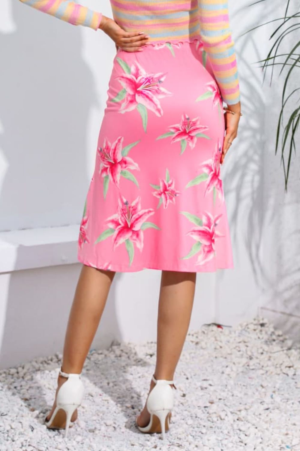 Floral Print Knee Length Skirt-Angel Casuals