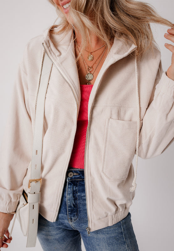 Pocketed Zip Up Long Sleeve Hooded Jacket-Angel Casuals