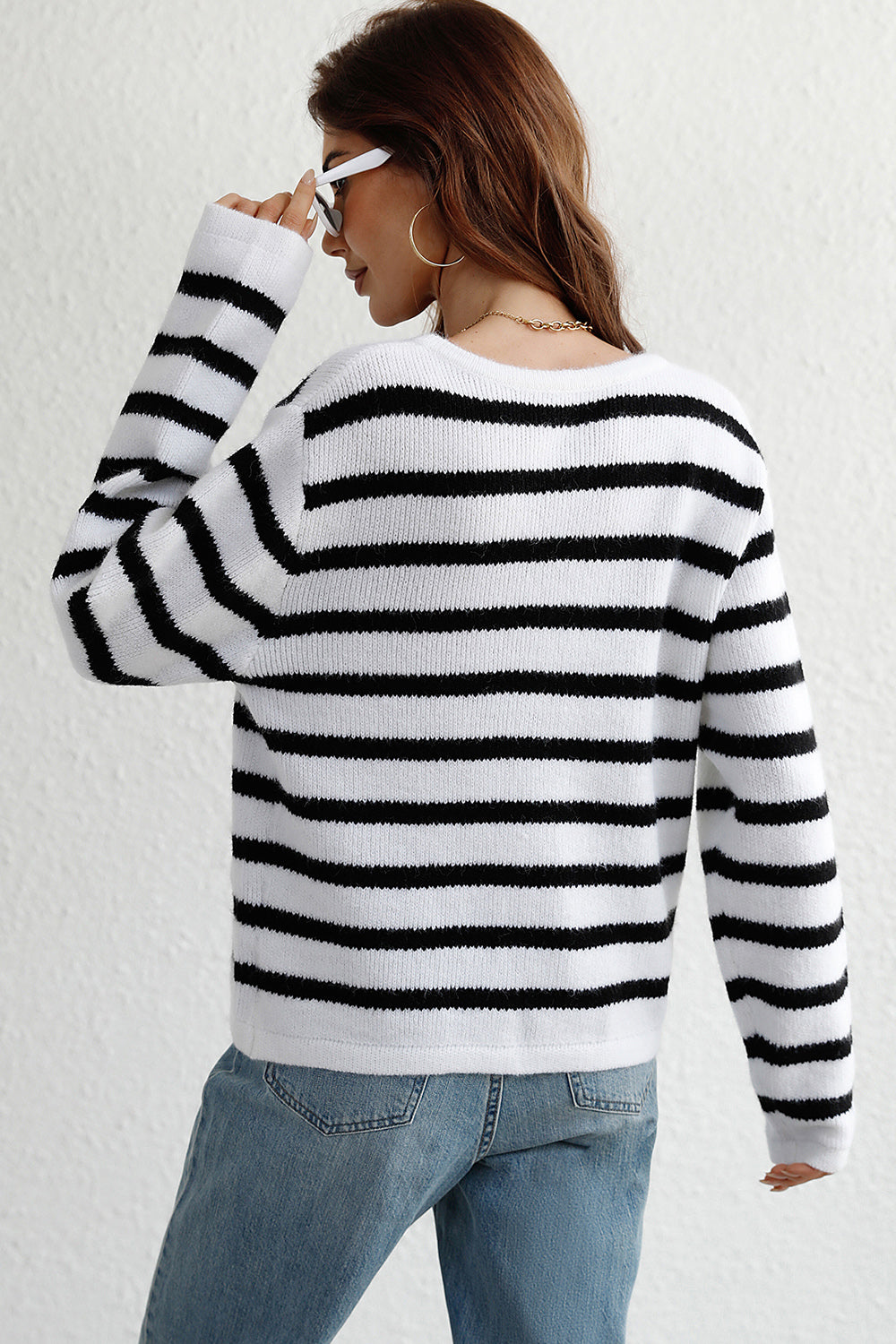 Striped Button Down Long Sleeve Cardigan-Angel Casuals