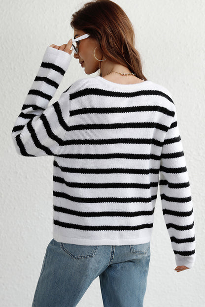 Striped Button Down Long Sleeve Cardigan-Angel Casuals