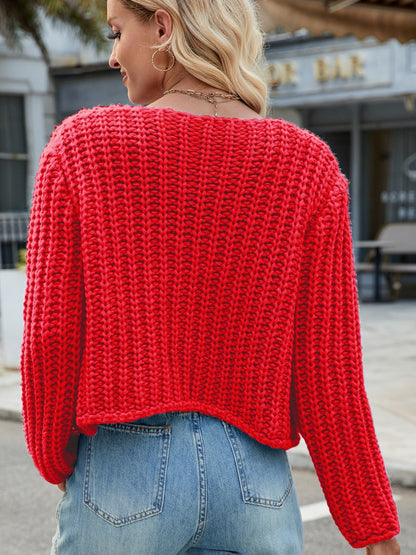 Round Neck Button Up Cardigan with Pockets-Angel Casuals