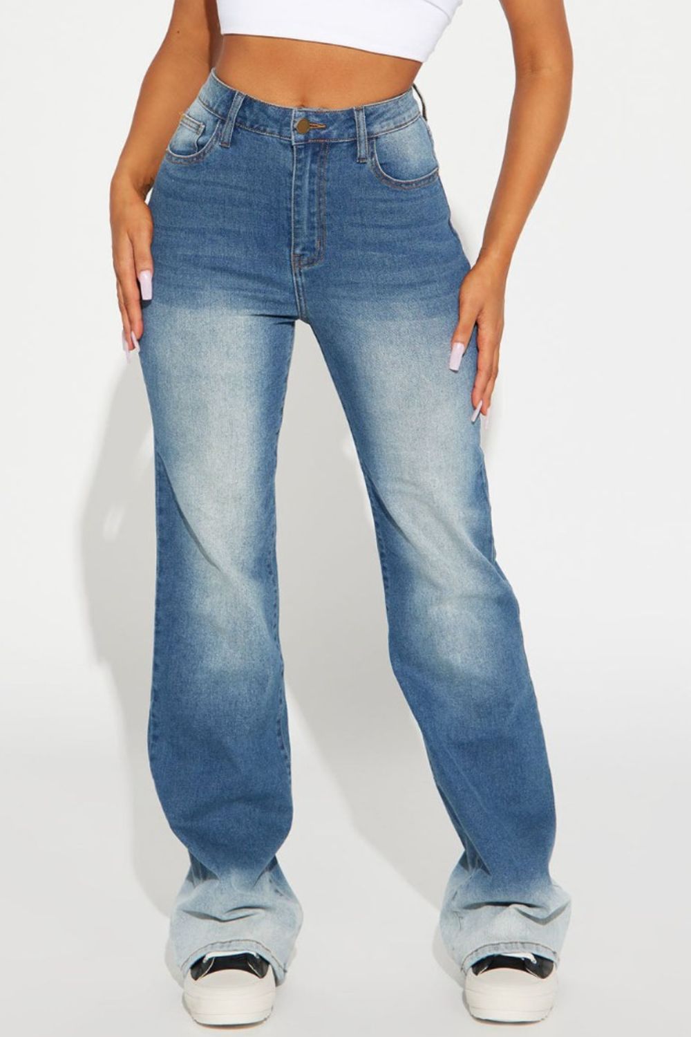 Pocketed Buttoned Straight Jeans-Angel Casuals