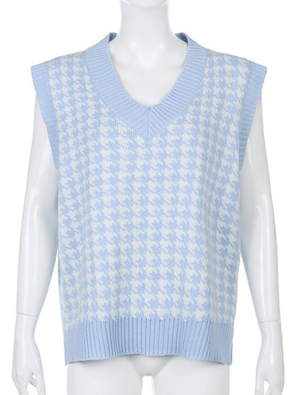 Houndstooth V-Neck Sweater Vest-Angel Casuals