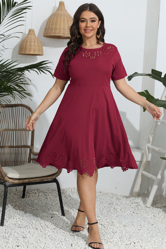 Plus Size Round Neck Openwork Dress-Angel Casuals