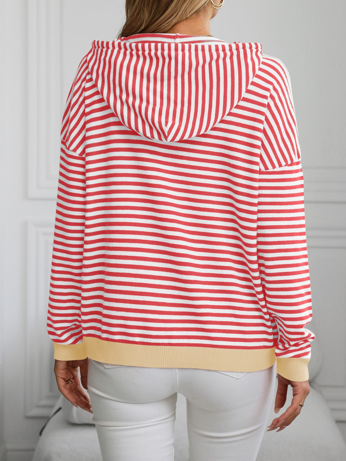 Mandy Striped Long Sleeve Hooded Knit Top-Angel Casuals