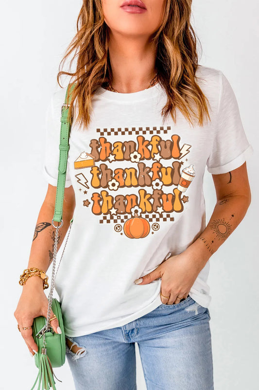 THANKFUL Round Neck Short Sleeve T-Shirt-Angel Casuals