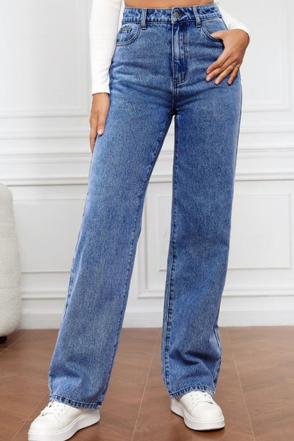 High Waist Straight Jeans-Angel Casuals