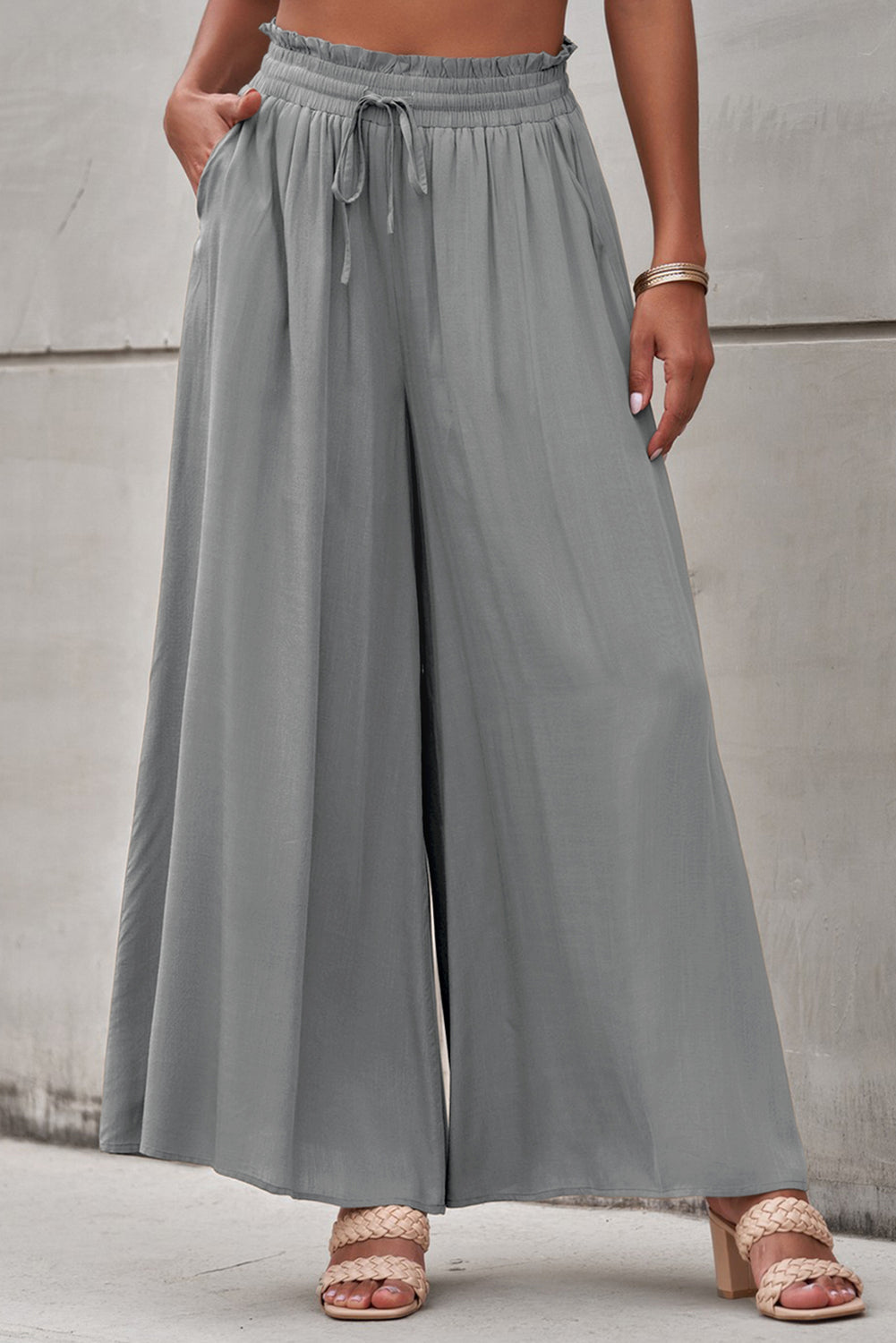 Drawstring Waist Wide Leg Pants-Angel Casuals