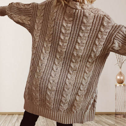 Cable-Knit Open Front Dropped Shoulder Cardigan-Angel Casuals