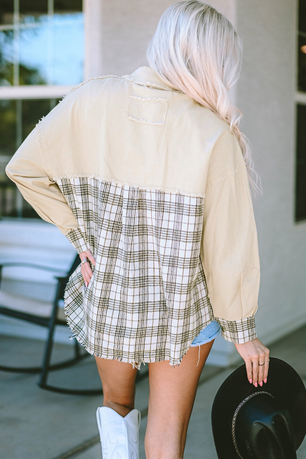 Plaid Raw Hem Button Down Jacket-Angel Casuals