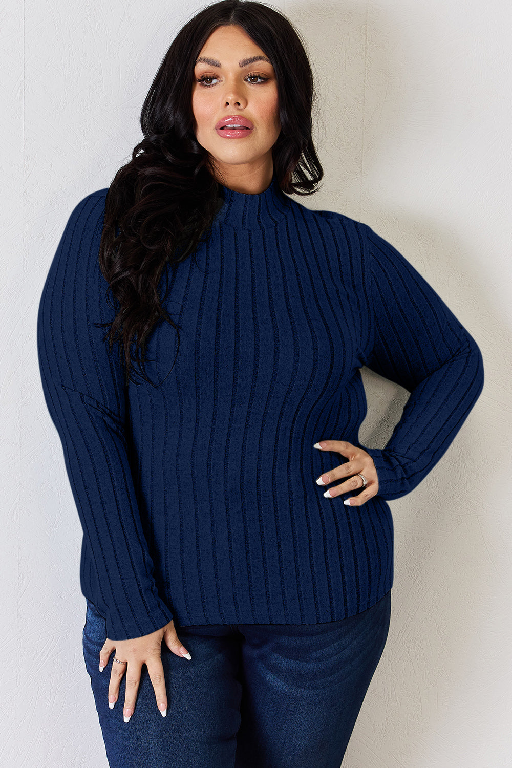 Basic Bae Full Size Ribbed Mock Neck Long Sleeve T-Shirt-Angel Casuals