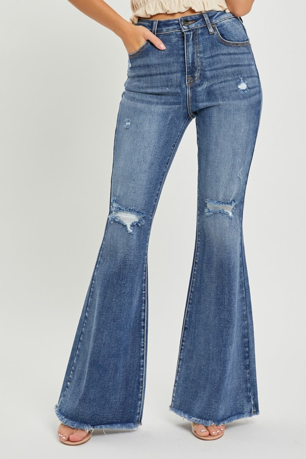 RISEN High Waist Distressed Fare Jeans-Angel Casuals