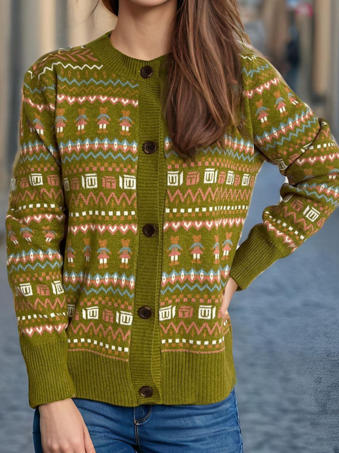 Graphic Button Down Long Sleeve Cardigan-Angel Casuals