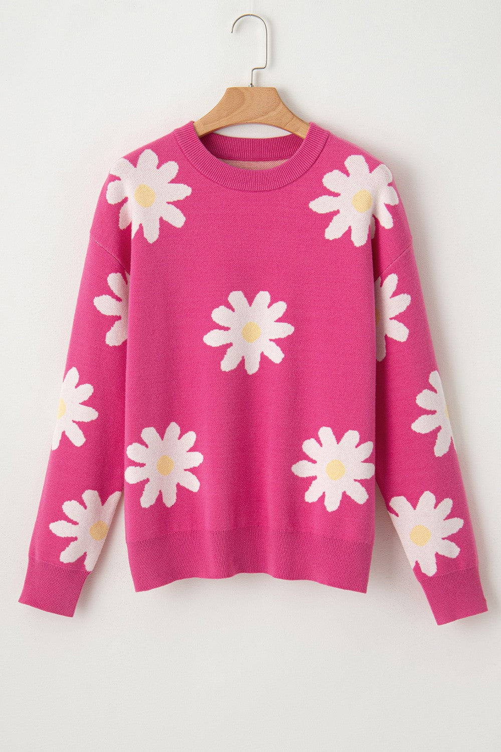 Daisy Round Neck Dropped Shoulder Sweater-Angel Casuals