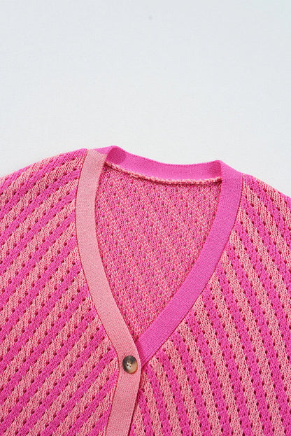 Striped V-Neck Button Up Cardigan-Angel Casuals