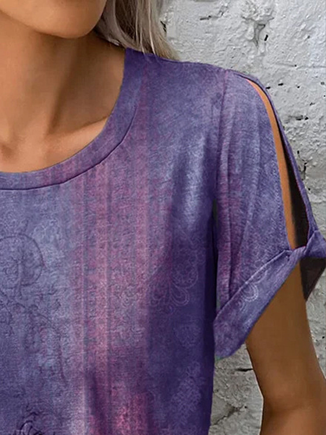 Printed Round Neck Short Sleeve T-Shirt-Angel Casuals