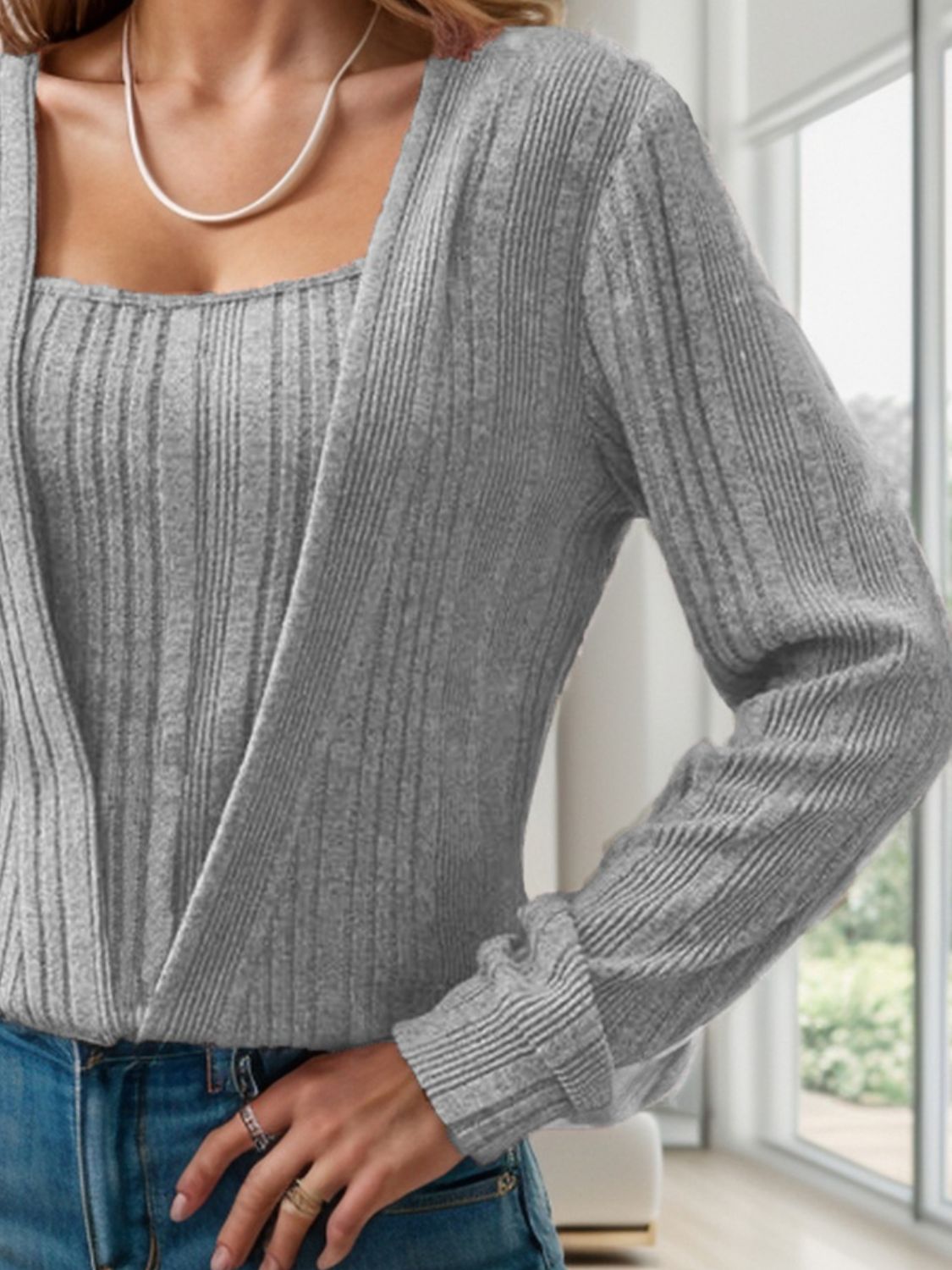 Square Neck Long Sleeve T-Shirt-Angel Casuals