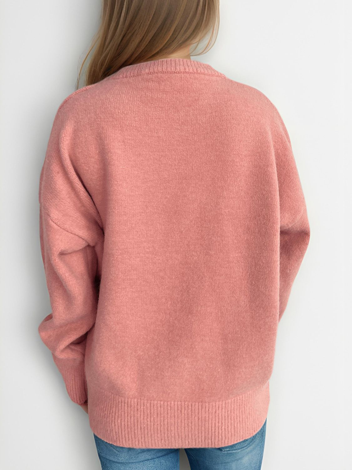 Round Neck Dropped Shoulder Long Sleeve Sweater-Angel Casuals