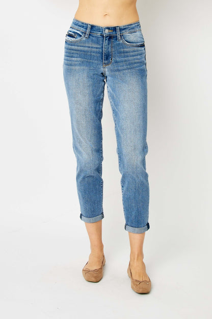 Judy Blue Full Size Cuffed Hem Slim Jeans-Angel Casuals