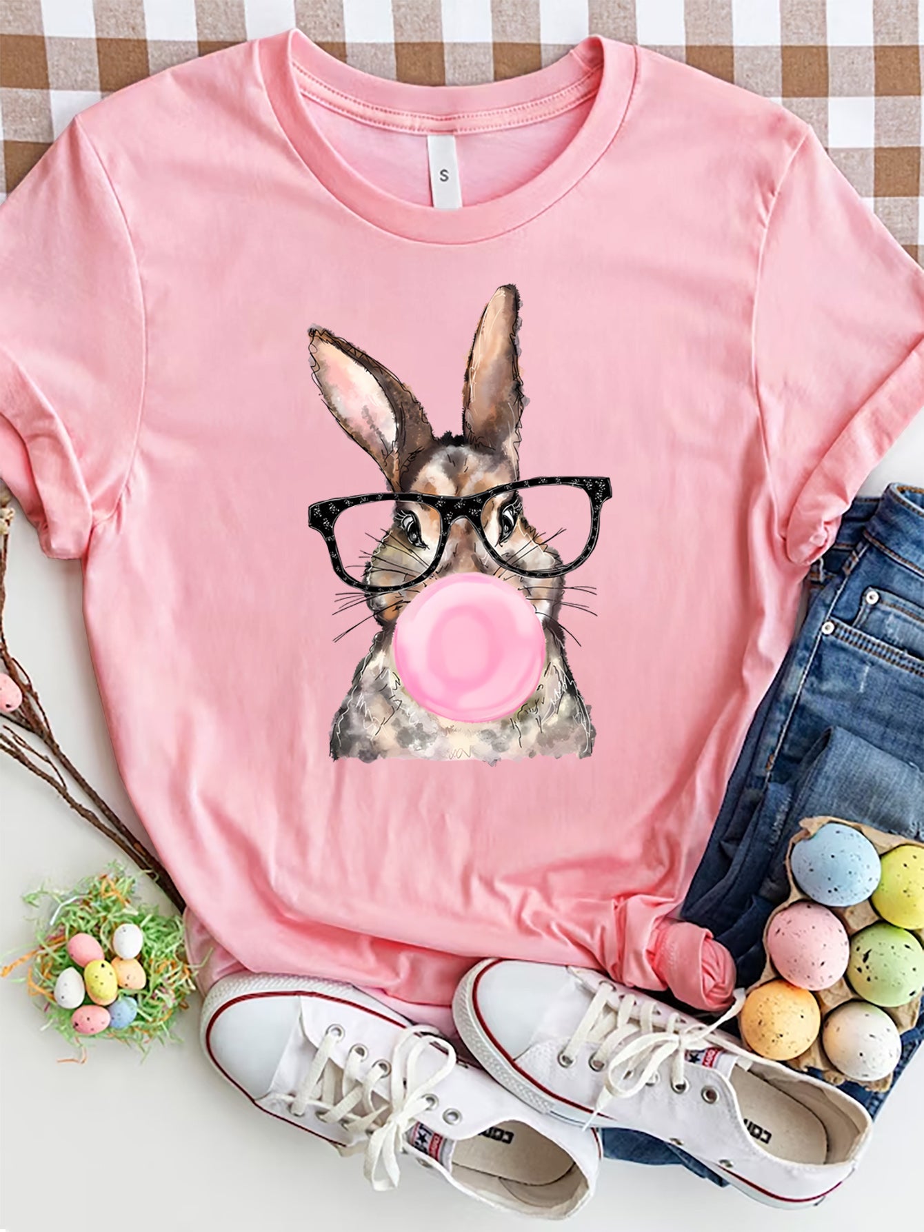 Rabbit Round Neck Short Sleeve T-Shirt-Angel Casuals