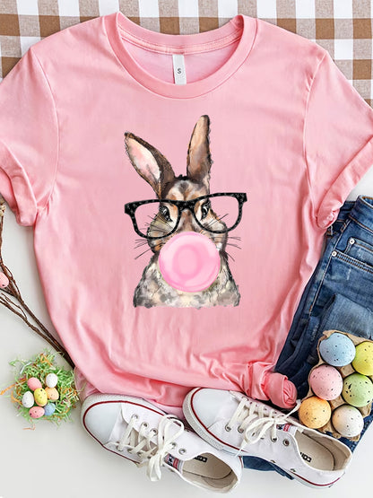Rabbit Round Neck Short Sleeve T-Shirt-Angel Casuals