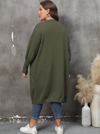 Plus Size Long Sleeve Pocketed Cardigan-Angel Casuals