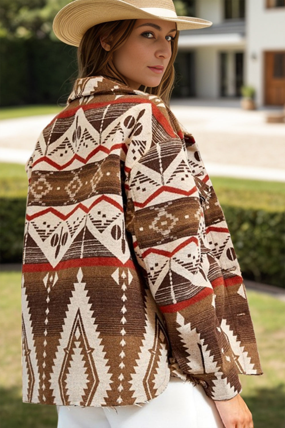 Geometric Button Up Long Sleeve Jacket-Angel Casuals