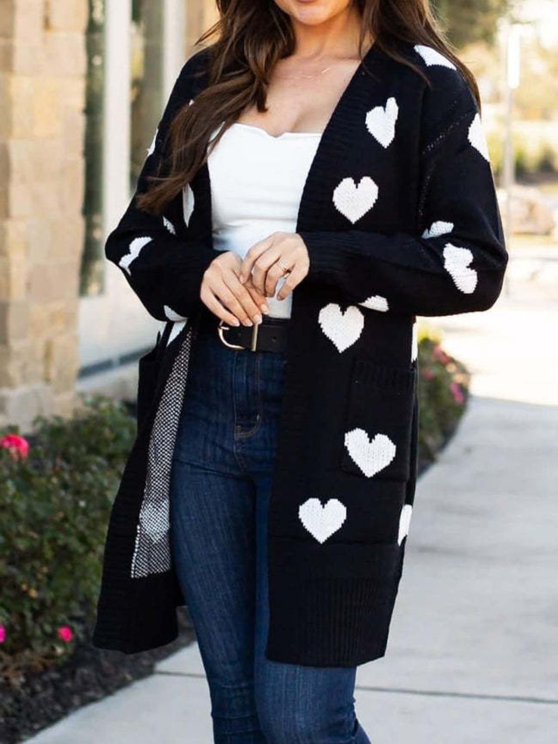 Heart Open Front Long Sleeve Cardigan-Angel Casuals