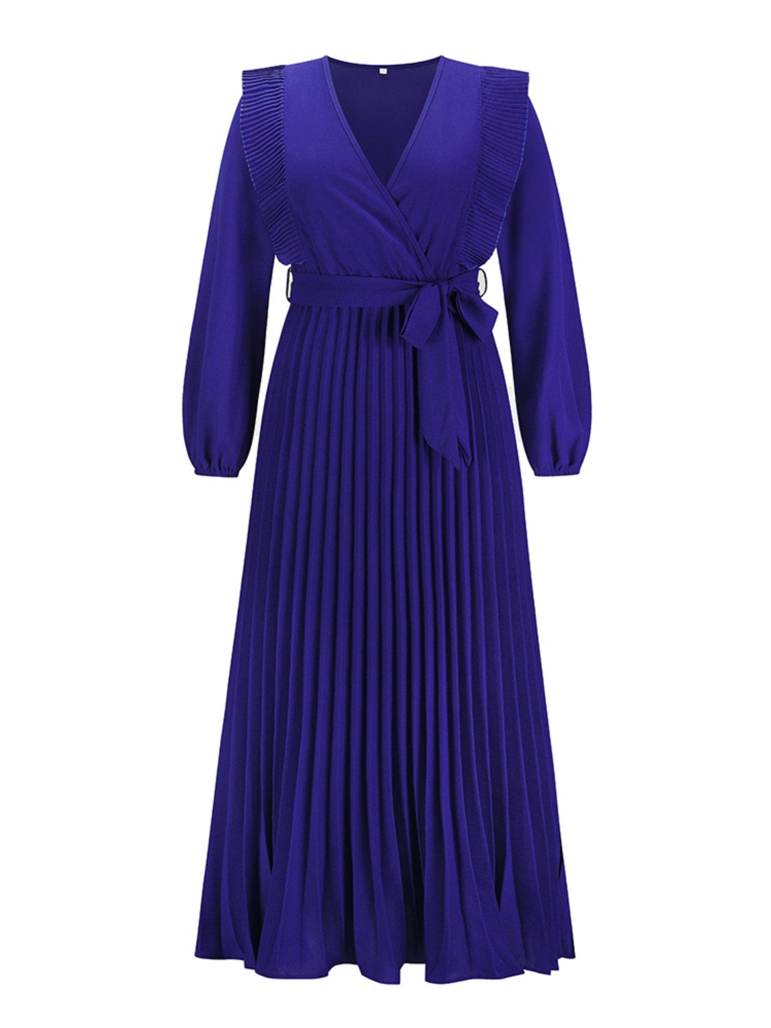 Pleated Surplice Tie Waist Maxi Dress-Angel Casuals