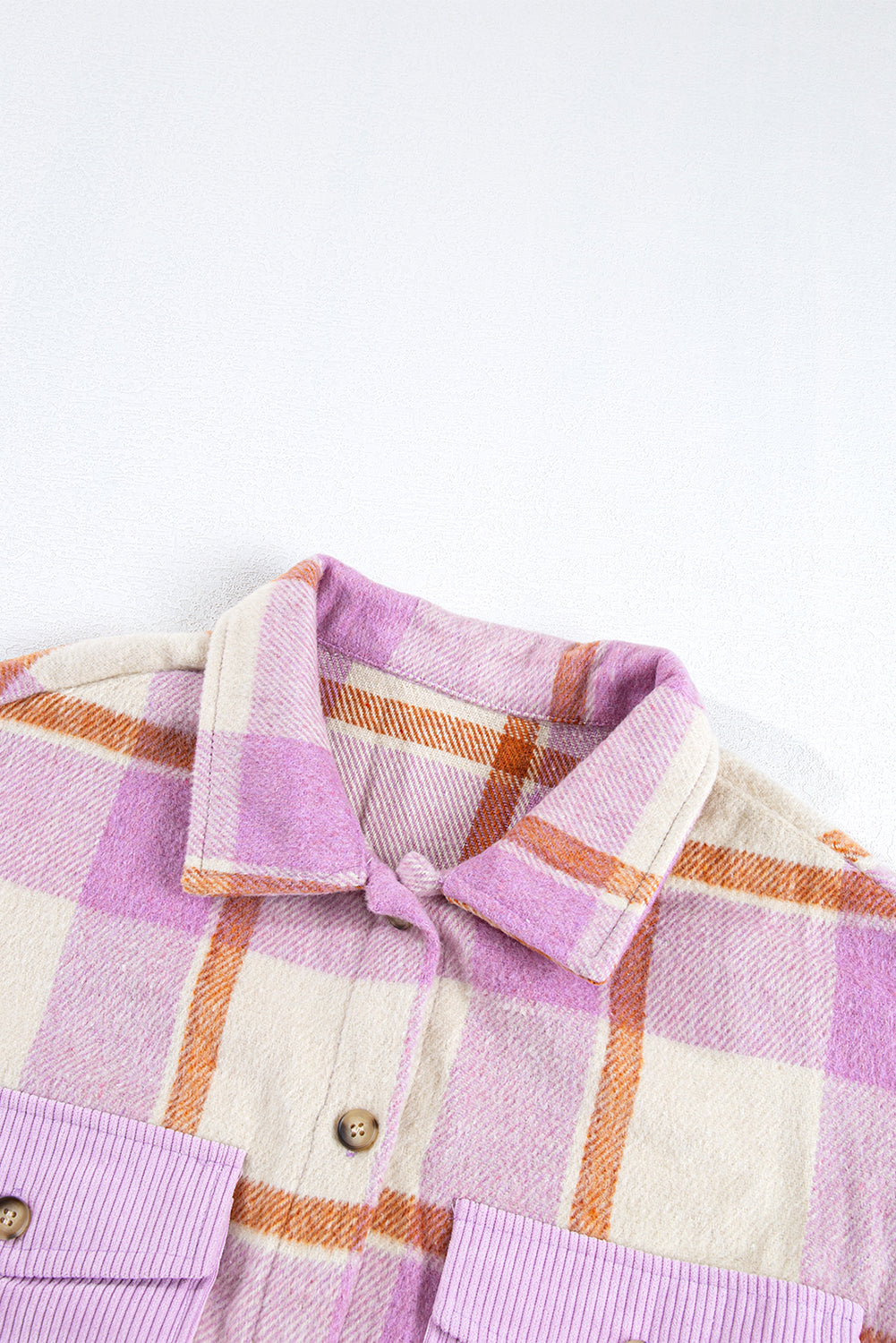 Plaid Corduroy Pockets Brushed Checkered Shacket-Angel Casuals
