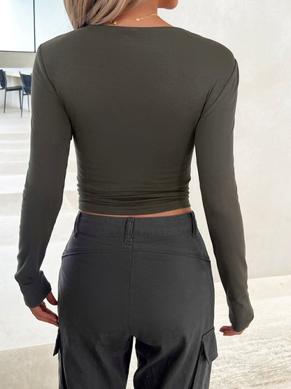 Round Neck Long Sleeve T-Shirt-Angel Casuals