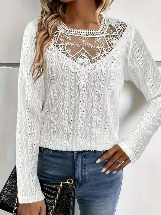 Lace Eyelet Long Sleeve Top-Angel Casuals