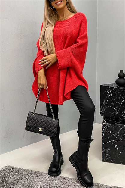 Round Neck Batwing Sleeve Sweater-Angel Casuals