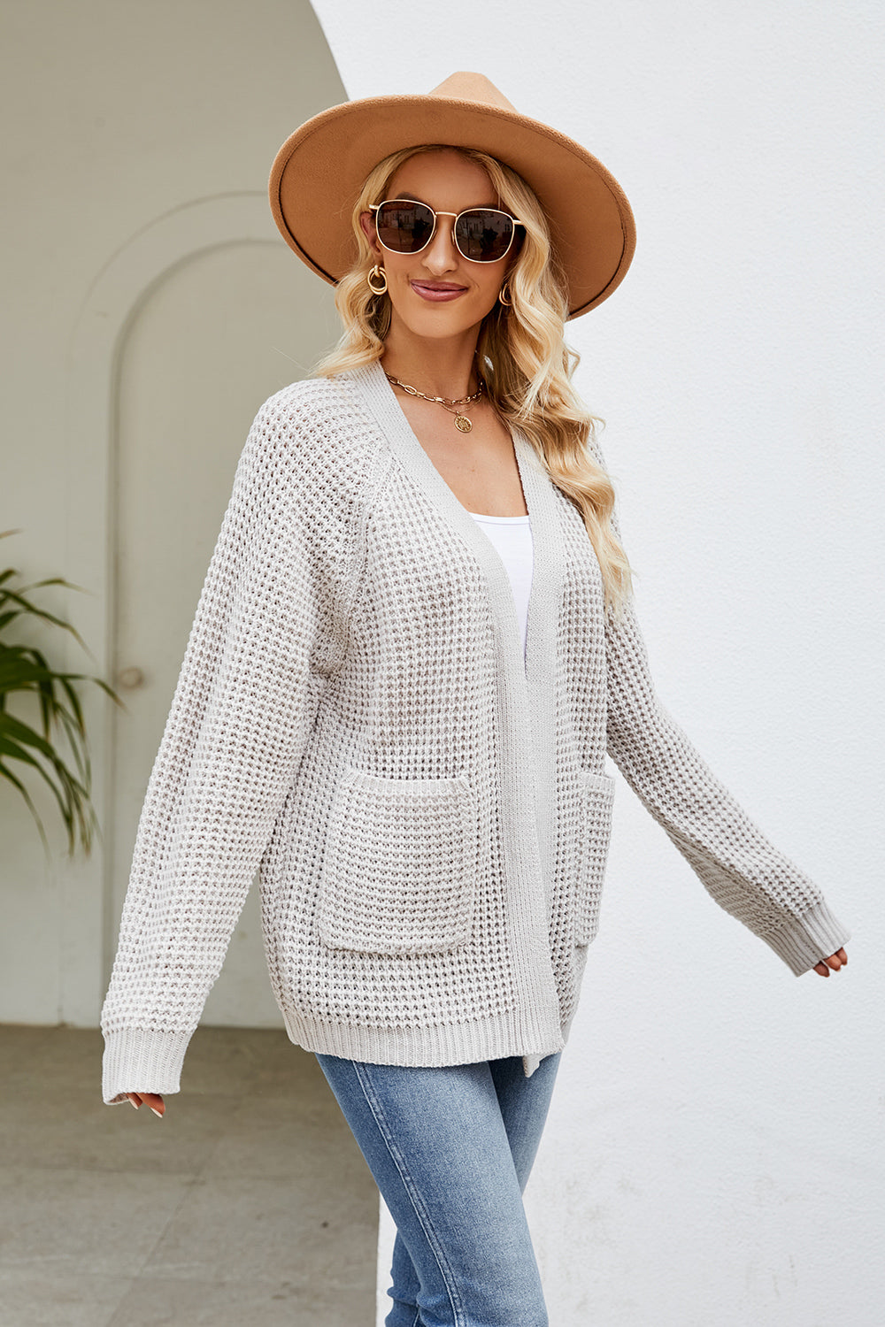 Open Front Long Sleeve Cardigan with Pockets-Angel Casuals