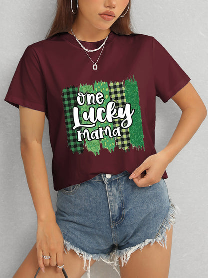 ONE LUCKY MAMA Round Neck T-Shirt-Angel Casuals