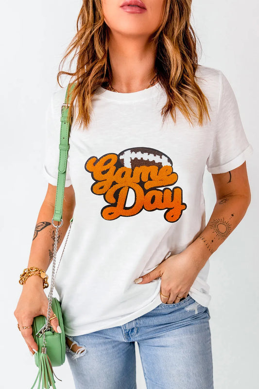 GAME DAY Round Neck Short Sleeve T-Shirt-Angel Casuals