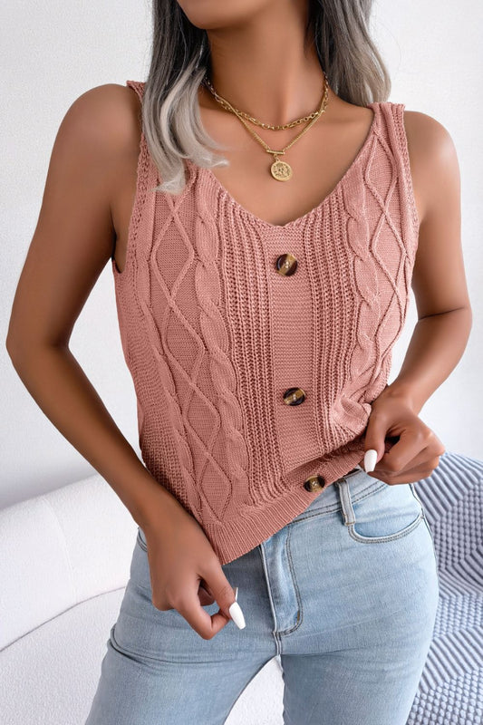 Decorative Button Mixed Knit Tank-Angel Casuals