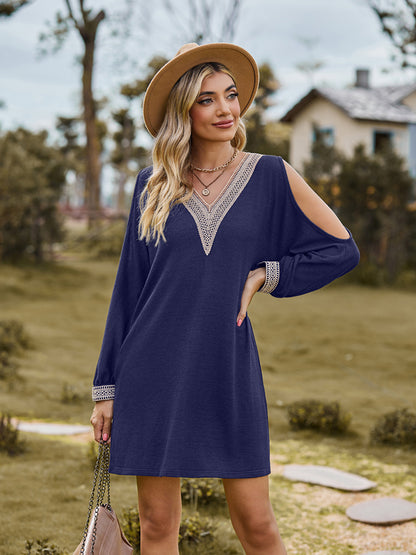 V-Neck Cutout Sleeve Mini Dress-Angel Casuals