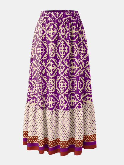 Geometric Elastic Waist Maxi Skirt-Angel Casuals