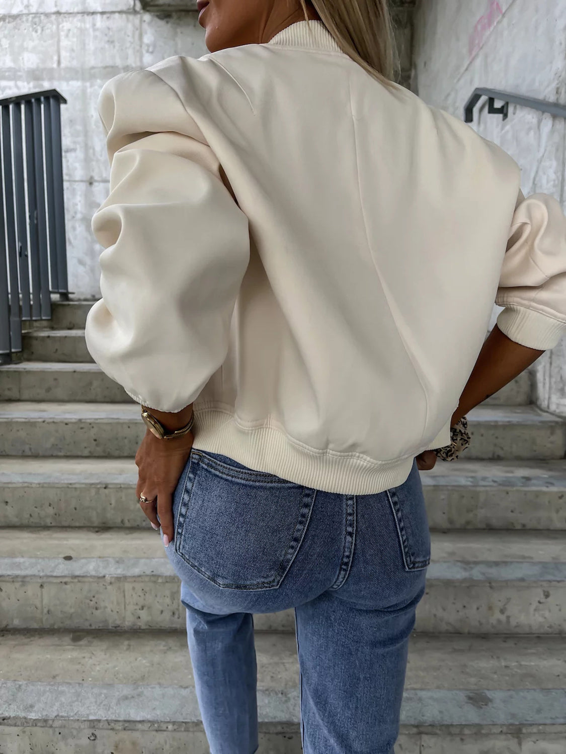 Baseball Collar Dropped Shoulder Jacket-Angel Casuals