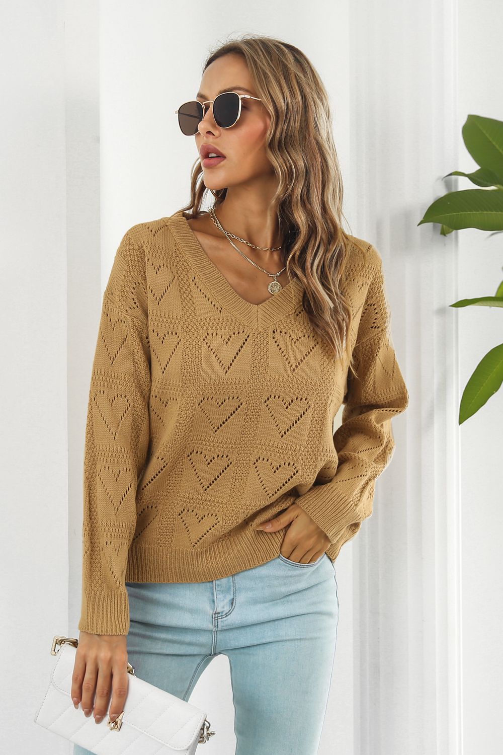 V-Neck Drop Shoulder Sweater-Angel Casuals