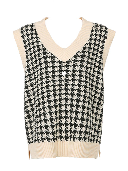 Houndstooth V-Neck Sweater Vest-Angel Casuals