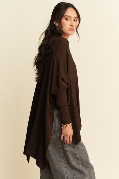 Davi & Dani High-Low Side Slit Batwing Sleeve Top-Angel Casuals