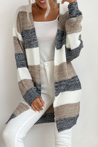 Striped Long Sleeve Duster Cardigan-Angel Casuals