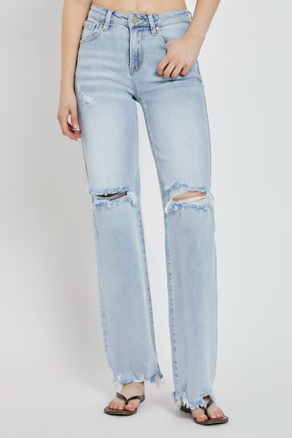 RISEN Full Size High Rise Distressed Wide Leg Jeans-Angel Casuals