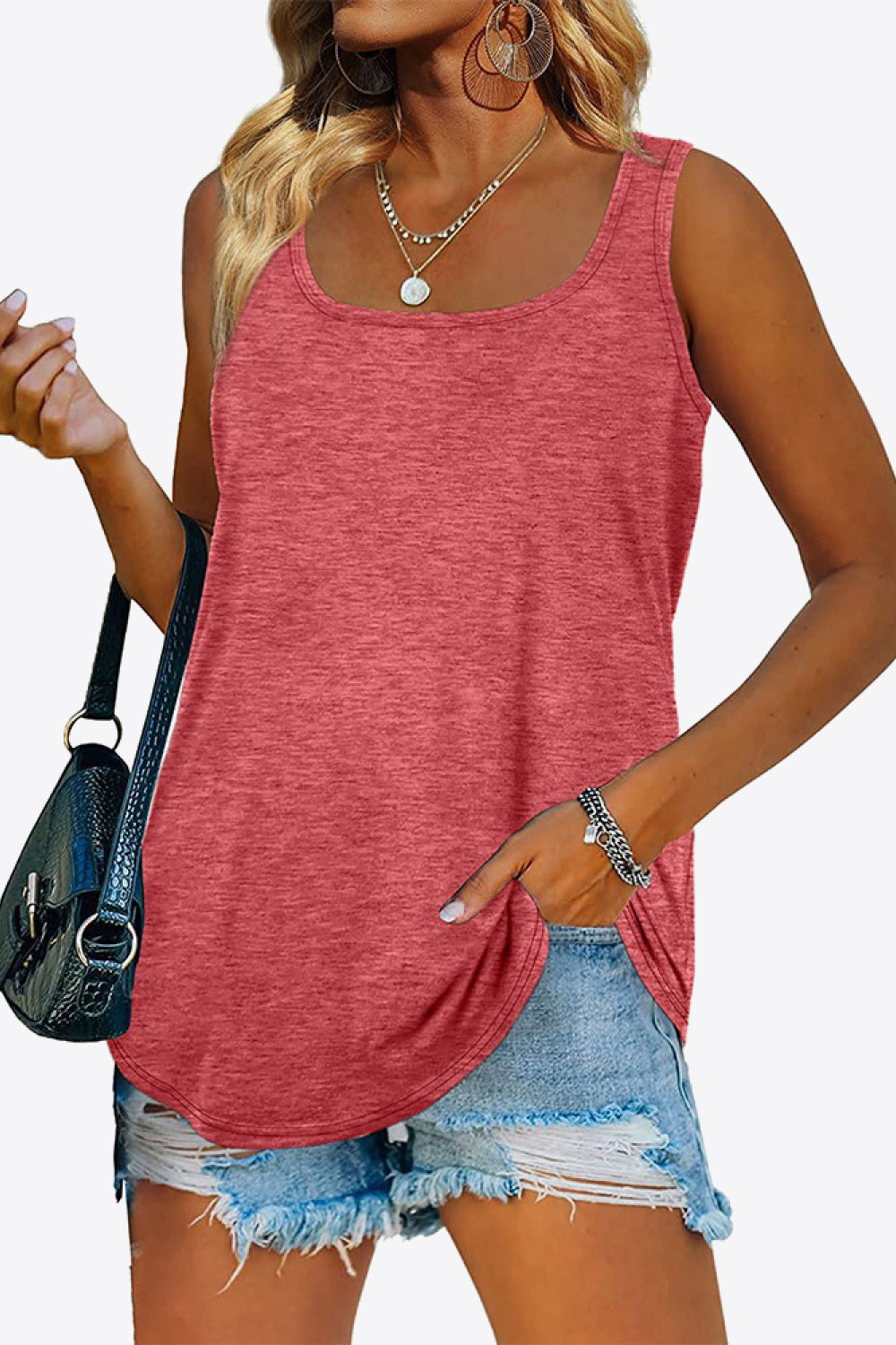 Curved Hem Square Neck Tank-Angel Casuals