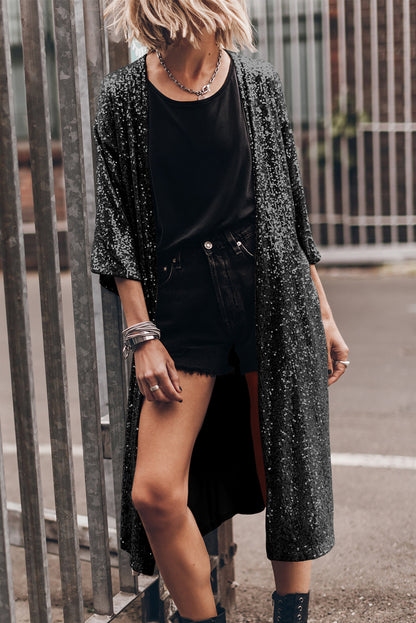 Sequin Open Front Duster Cardigan-Angel Casuals